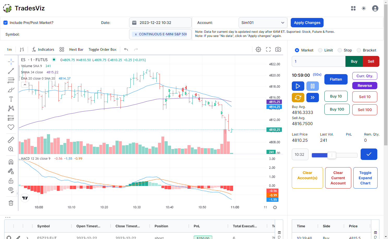 TradesViz trading journal simulator